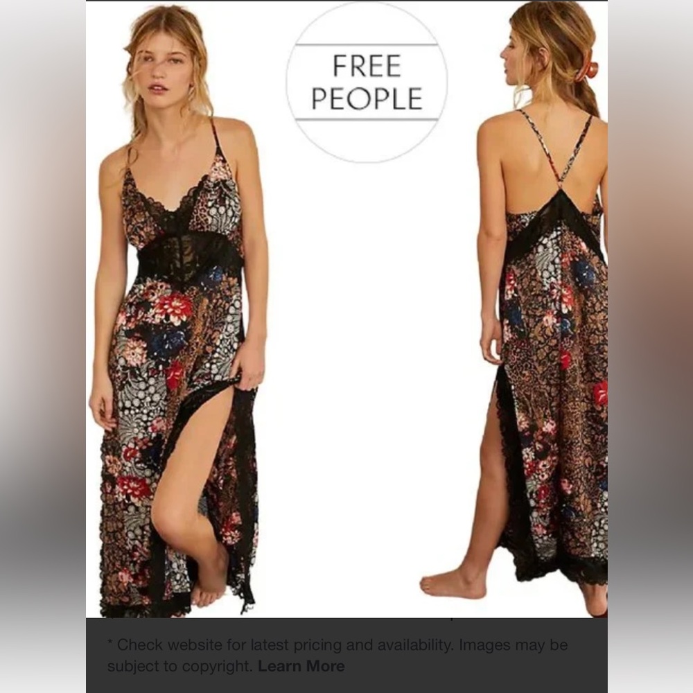 Free People “Right now midi “ Black and Red Floral Lace Dress